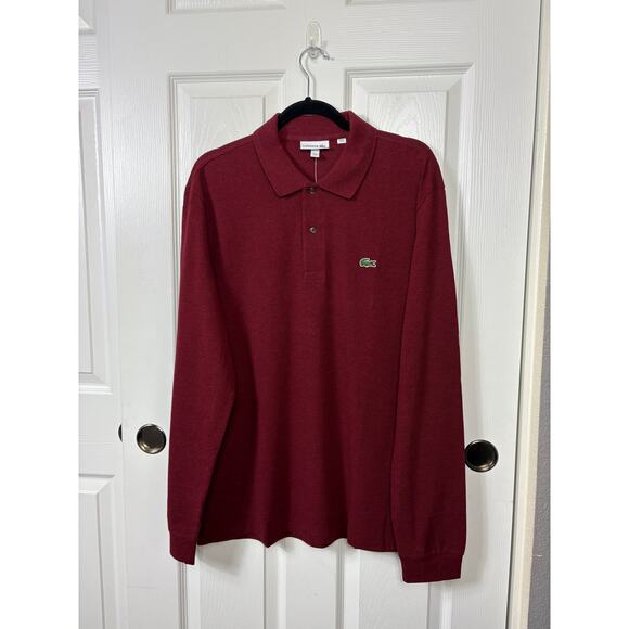 Lacoste Men's Polo Shirt Long Sleeve Size XL Red Burgundy NWT Classic Fit Cotton - Picture 2 of 8
